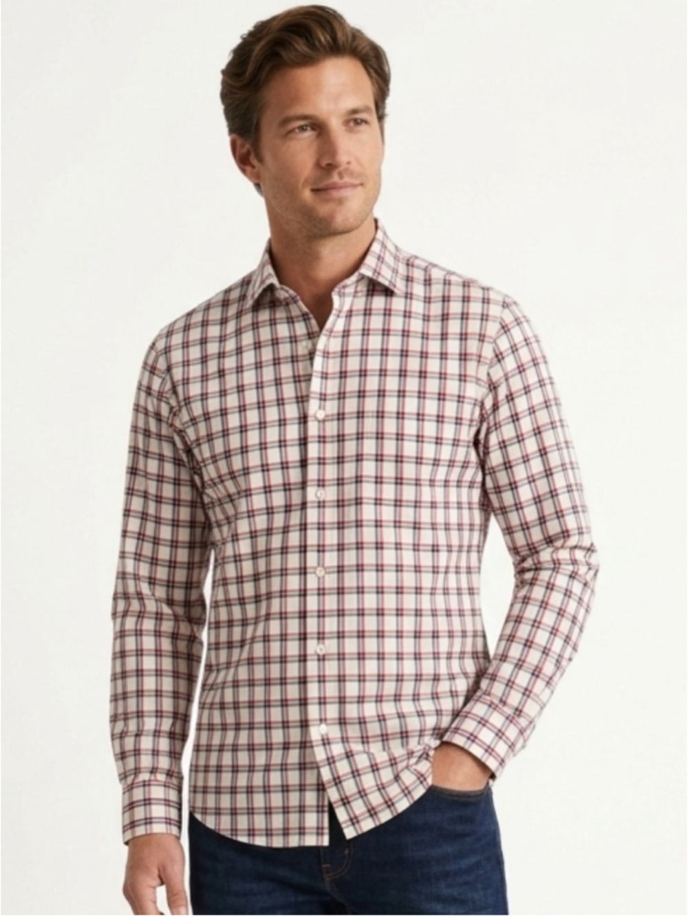 J.Crew Thompson Flex Plaid Button Down Shirt Red Blue Size Large 16-16.5 - 985
